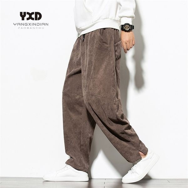 

men clothing autumn men's corduroy casual pants man fashion loose patchwork trousers mans harem pants japanese streetwear khaki 201110, Black