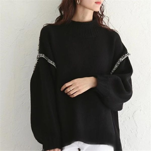 

sweaterelegant pullovers knitted sweater women japan style loose warm women's knitwear long sleeve warm sweater female 20201, White;black