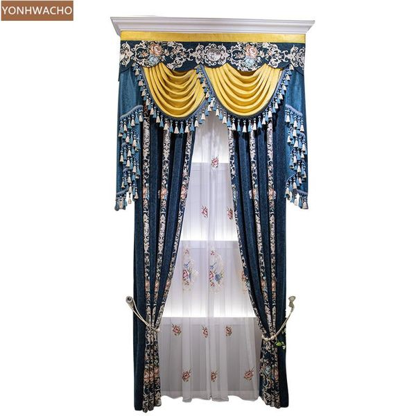 

custom curtain new luxury bedroom american jacquard thick heat insulation blue cloth blackout curtain valance tulle panel c420