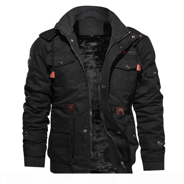 

men jackets coats faux fur lined waist drawstring cargo jacket men long sleeves zipper jackets 2020 winter casual coats, Black;brown