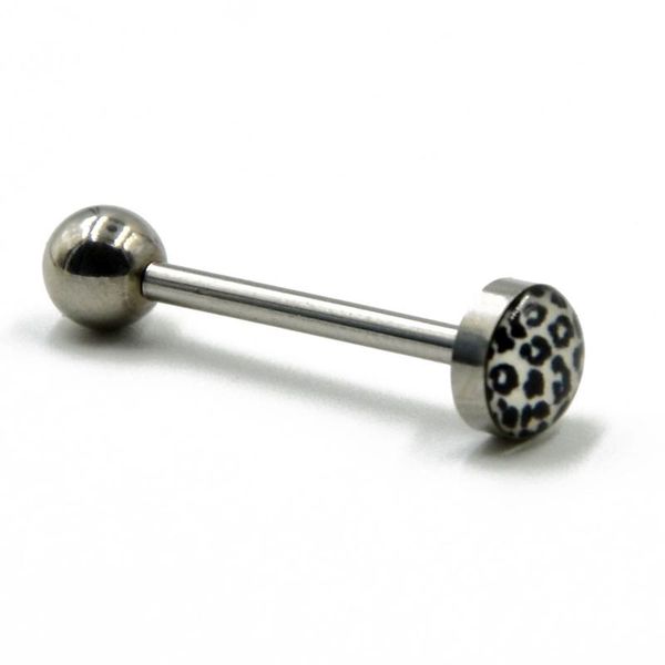 

4pcs surgical steel screw fit internally thread leopard logo tongue barbell ring studs bars piercing body jewelry 14g q sqcsbo, Silver