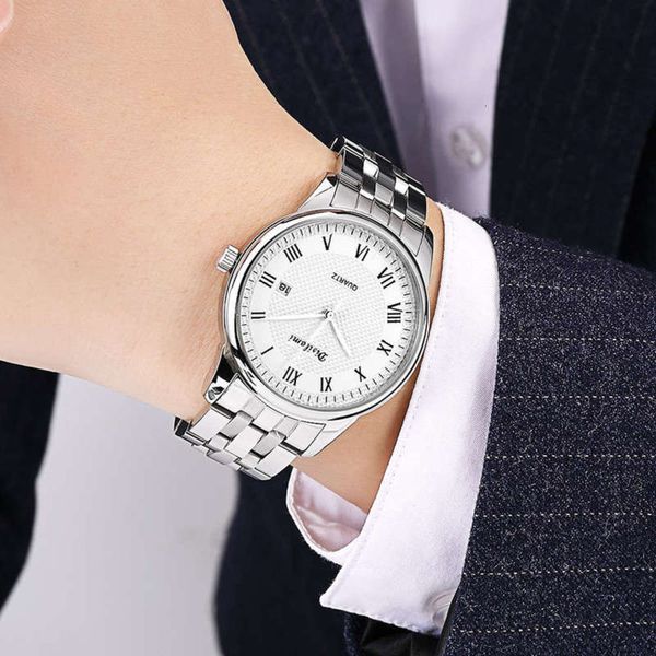 

men's swiss lillock classic waterproof watch watch 316 fine steel chain crown calendar quartz watch, Slivery;brown