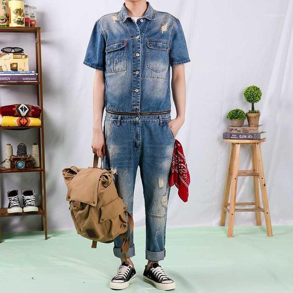 

2020 new retro brand fashion detachable jumpsuit male one-piece suit men jeans men's denim overalls -2xl1, Blue