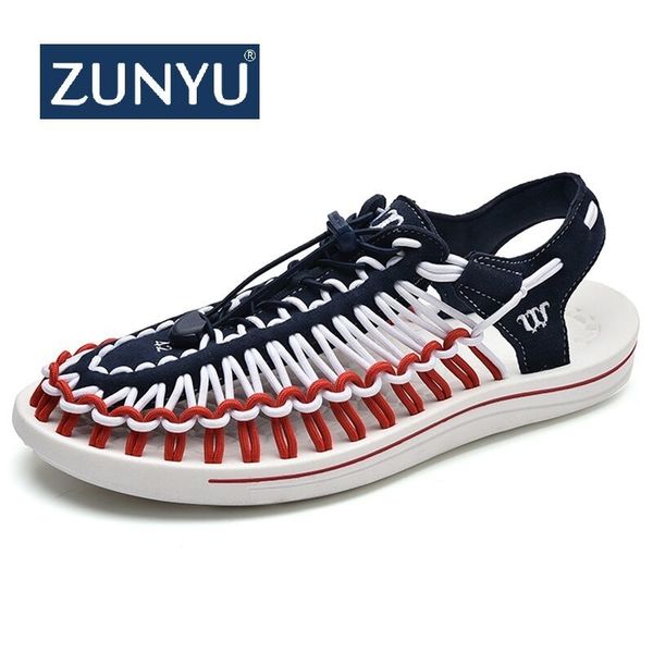 

zunyu summer big size 47 men sandals fashion handmade weaving design breathable casual beach shoes outdoor sandals for men y200107, Black