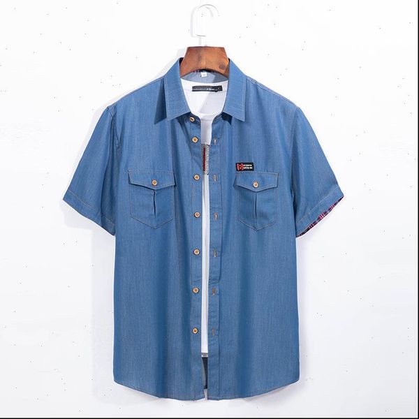 

new arrival summer men denim pure color short sleeve shirts casual super large fashion plus size l xl 2xl 3xl 4xl, White;black