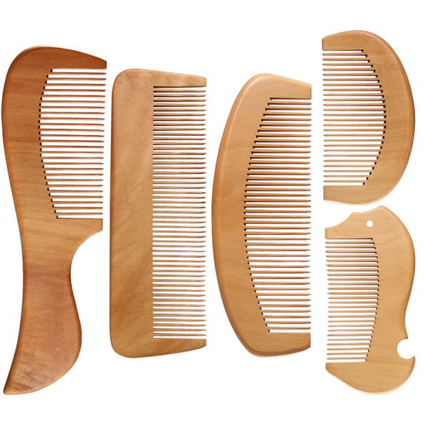 

1pc anti-static comb natural peach solid wood engraved healthy massage hair care tool beauty accessories