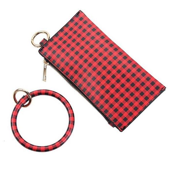 

with buffalo plaid bangle ring keychain bracelet purse for woman round wristlet key chains, Silver