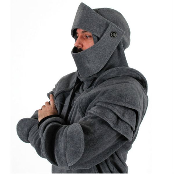 

male portrait pulling rope mask autumn solid color elbow warm guard sweater casual long hoodies sleeve, Black