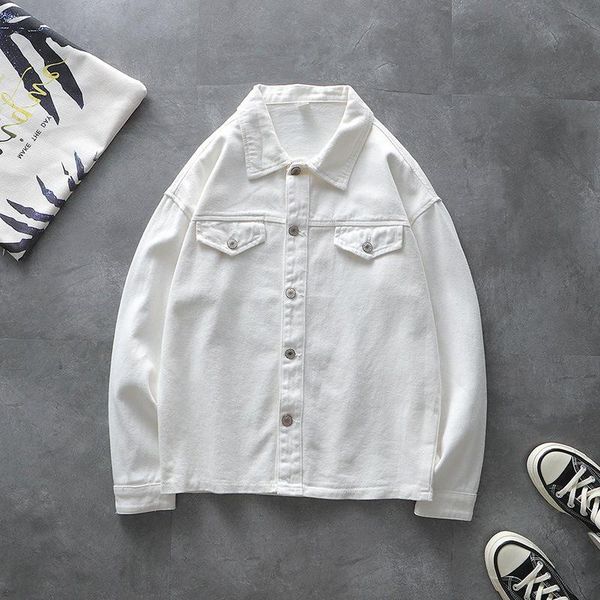 

2021 new style jeans coat men's loose-fit japanese style trend cowboy clothing jacket hong kong solid color on clothes gow, Black;brown