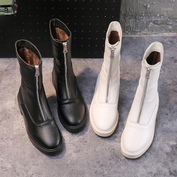 

boots 2021 winter women shoes mid-calf pu leather zipper black white wastern square heel thick sole platform boots1