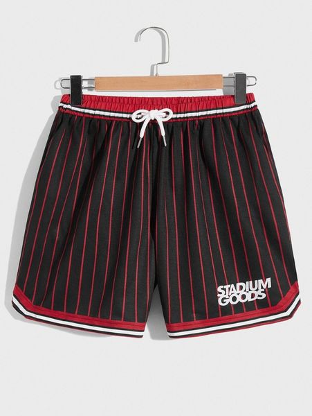 

men striped & letter graphic drawstring waist track shorts i4em#, Black
