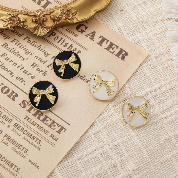 

south korea's new retro black bow earrings round lovely sweet elegant lady temperament earrings for women1, Golden;silver