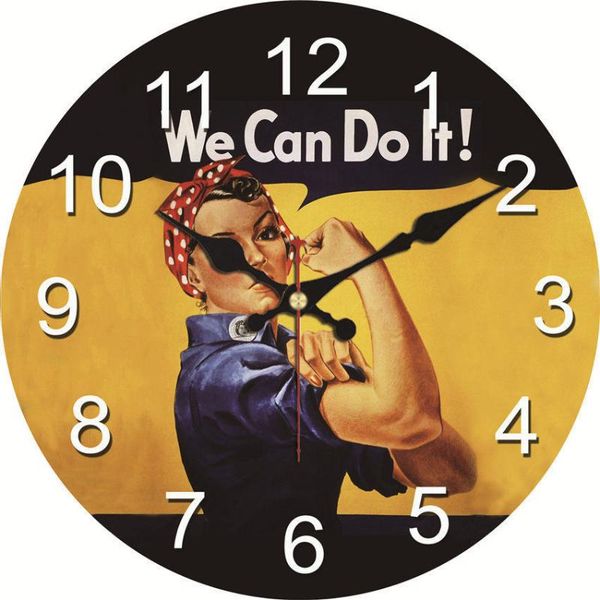 

wall clocks we can do it clock,women silent decorative wooden cardboard for living room, clock arabic numbers