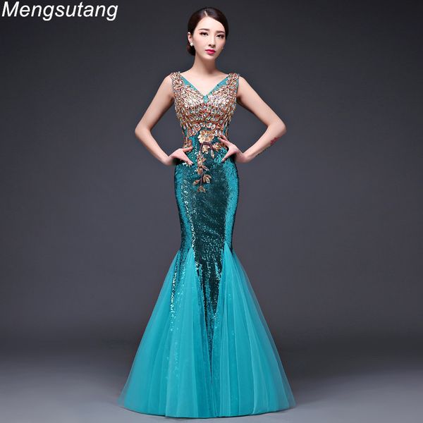 

robe de soiree lace v-neck beaded sequin long reflective dress mermaid evening dresses vestido de festa prom party dresses lj201119, White;black