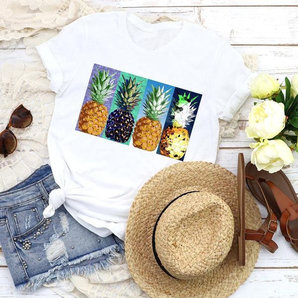 

женщины графические фрукты пляж ананас акварель мультфильм мультфильм 90с леди тис печать топы одежда женская футболка женская футболка, White