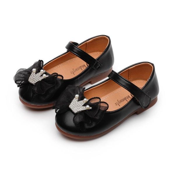 

girls princess shoes 2021 spring new girls leather shoes bow single children' soft sole performance fashion, Black;grey