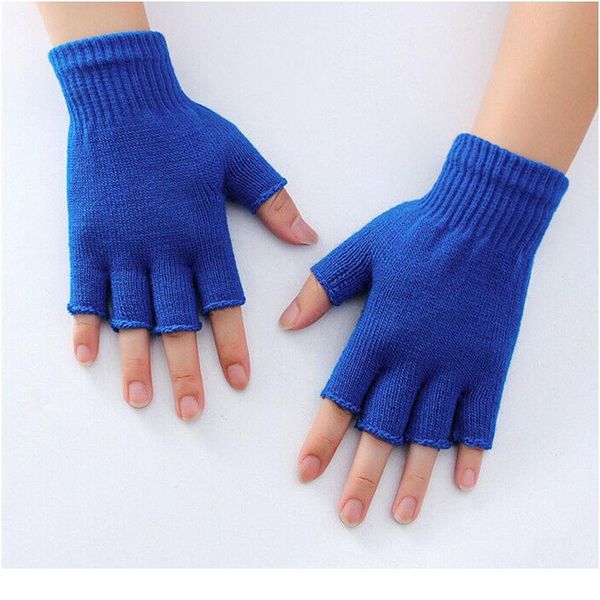

fingerless glove pure color elastic knitted half finger mittens soft warm winter convenient touch screen typin jllpip, Black