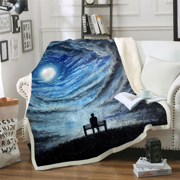 

scarves 3d print rectangle sherpa blanket wearable throw fj128, Blue;gray