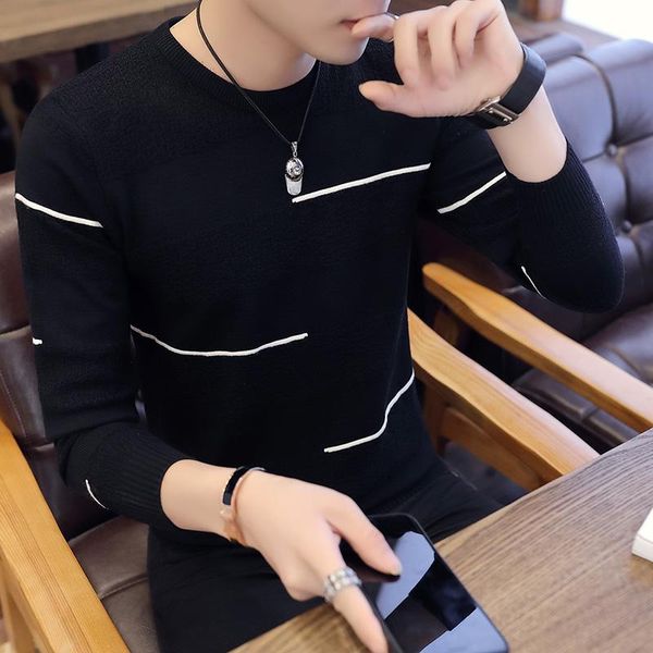 

2020 autumn winter casual men's sweater o-neck slim fit knittwear mens sweaters pullovers men pull jersey clothes homme, White;black