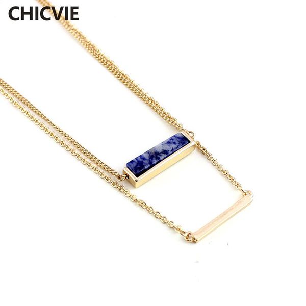 

chicvie natural stone long multilayer necklace for women friends fashion gold color chain maxi necklaces jewelry sne160065, Silver