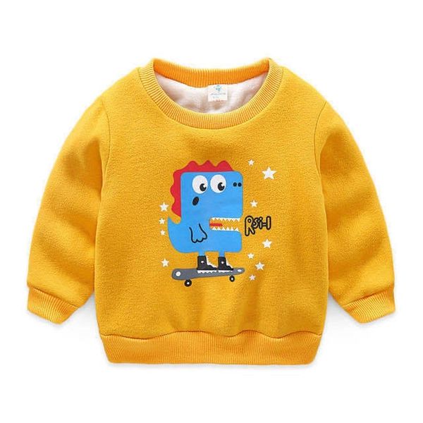 

toddler children autumn winter warm 2-10t cartoon dinosaur children long sleeve school baby fleece handsome kids boy sweatshirt y200901, Blue