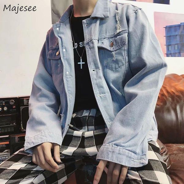 

men jackets denim hole retro pockets kpop streetwear spring autumn mens korean style coat bf all-match chic harajuku fashion new1, Black;brown