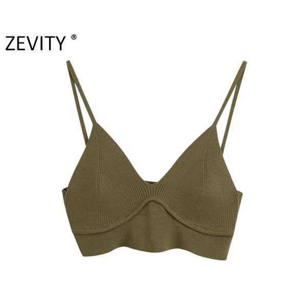 

zevity women fashion v neck solid color patchwork sling cropped knitted blouses thin straps female short shirts chic ls6993, White