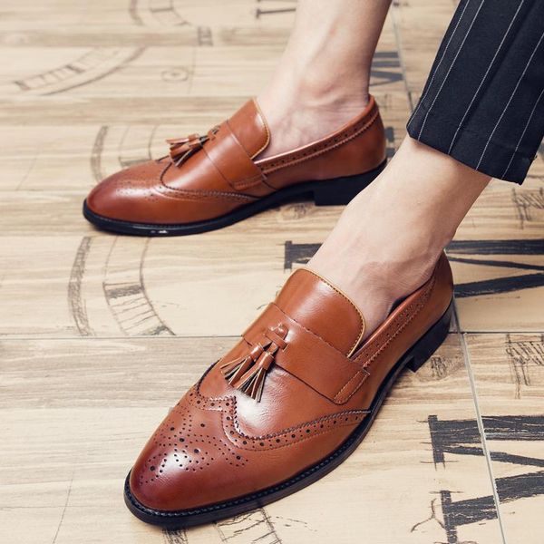 

2020 plus size 38-48 shoes oxfords dress shoes men elegant business office wedding suit social formal brogue sneakers, Black