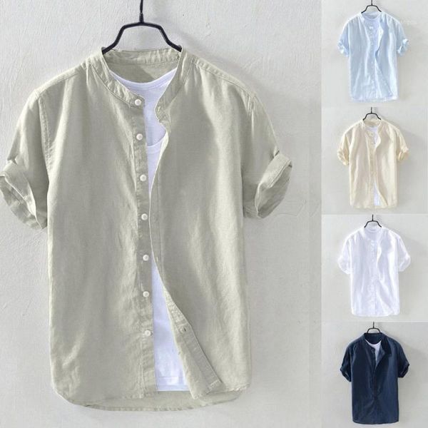 

shirt men summer short-sleeved baggy cotton solid button beach shirts daily retro new fashion 20201, White;black