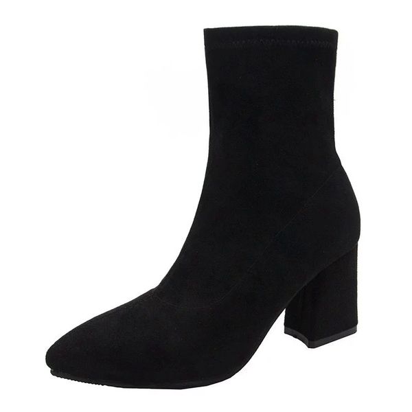 

2020 autumn early winter boots women high heels fashion ladies heeled ankle boots brand woman square heels black a2818 #ic2t