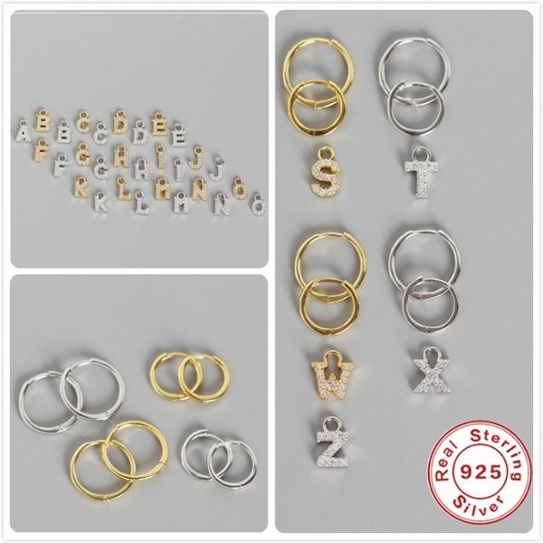 

925 sterling silver earrings for women small hoop earrings men gold ear bone girl gift letter pendant zircon aretes r5, Golden;silver