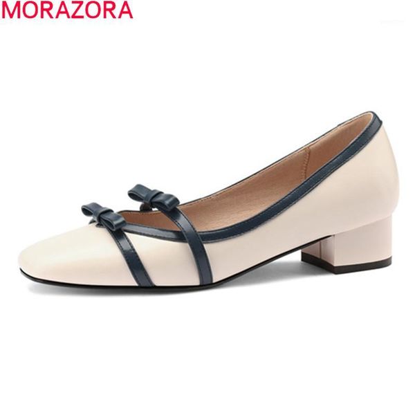

dress shoes morazora 2021 arrival fashion women pumps genuine leather thick heels square toe party for woman1, Black