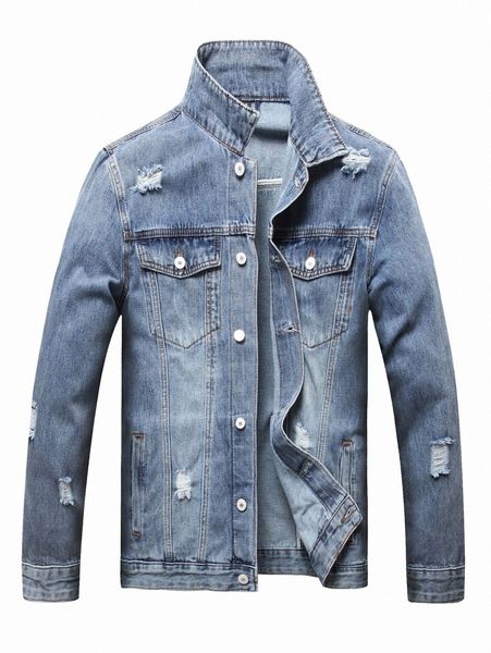 

men ripped frayed bleach wash denim jacket f1rd#, Blue