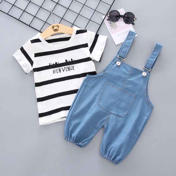 

linen cotton overalls shorts and short t-shirt 2pcs boys girls trouser jumpsuit kids summer jumpsuits clothes sets y200704, Blue