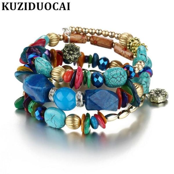 

charm bracelets kuziduocai fashion jewelry boho gravel beaded elastic winding & bangles women bileklik pulseras bijoux gift b-304, Golden;silver
