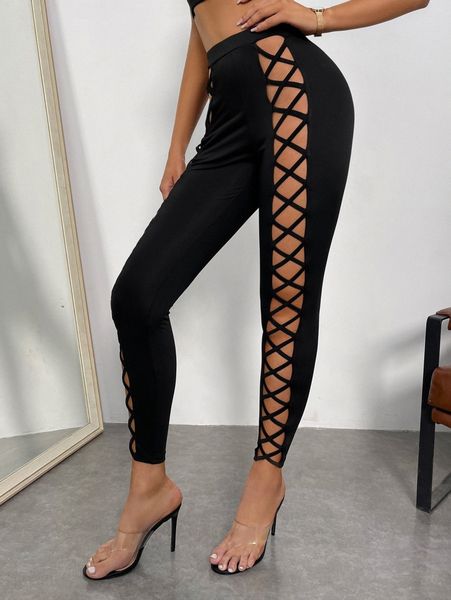 

crisscross cut out leggings s7ur#, Black