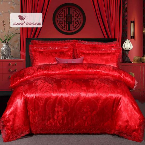 

bedding sets slowdream red set 100% cotton flat sheet bed linen fitted with elastic band mattress cover jacquard duvet