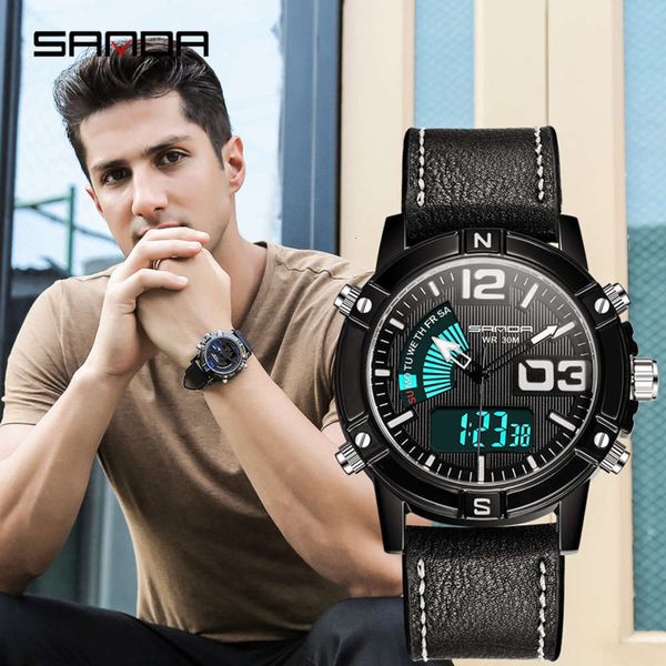 

watch men's fashionable multi functional leather, Slivery;brown