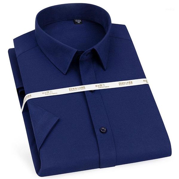

summer new men's short sleeve elastic dress shirt regular fit non-iron basic business soft office short smart casual shirt1, White;black