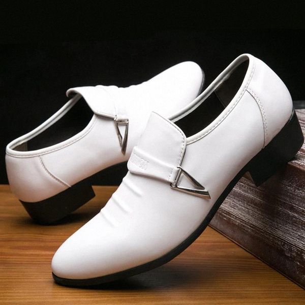 

38~48 white dress loafers mens formal wedding suit leather shoes slip on pointed toe flat loafer italian british business shoes #mc6r
