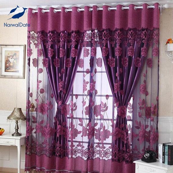 

curtain & drapes 1 piece fashion roman embroidered tulle curtains printed burnout polyester for living room bedroom floral woven window