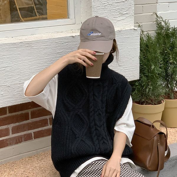 

2021 new collar women's standard solid torsion sleeveless knitting office sweatshirt lady oversized mesh z703, White;black