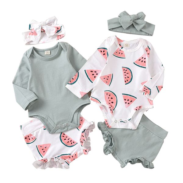 

newborn baby romper устанавливает арбуз напечатанные rompers с длинным рукавом oneyies сплошные цвета шорты младенческие девушки мультфильм, White