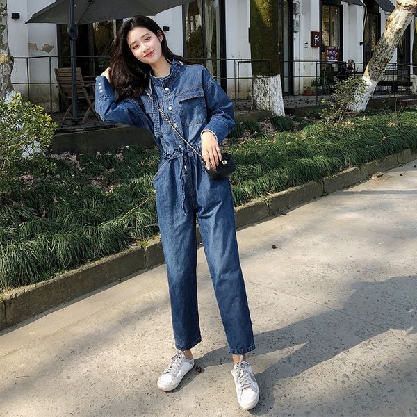 

2021 new denim overalls womens jean tooling jumpsuits spring autumn sleeve washed jeans casual one piece rompers long pants y175 v59l, Black;white