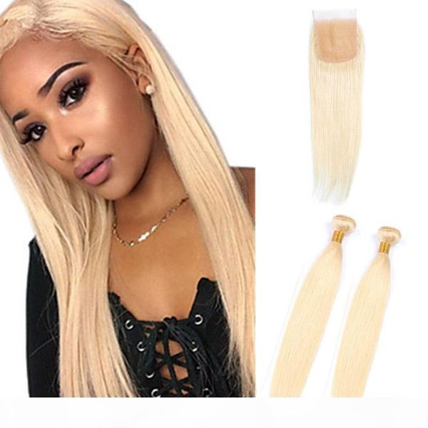 

malaysian human hair straight 3 pieces lot virgin hair 613 blonde hair extensions 613 color yirubeauty 2 bundles with 4x4 lace closure, Black;brown