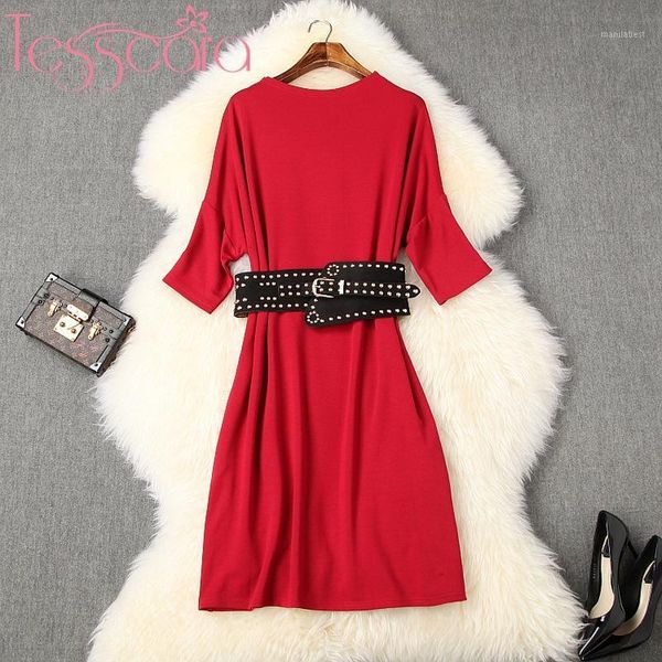 

tesscara women runway designer elegant dress festa office party robe short red & blue vintage cocktail vestidos1, Black;gray