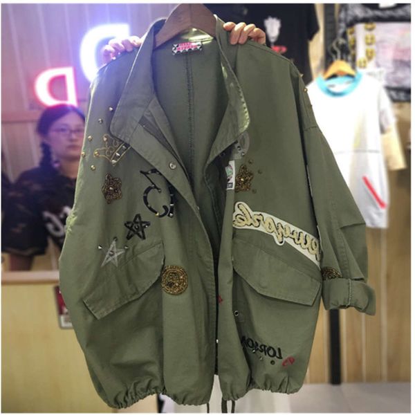 

2021women long sleeve oversized jeans jacket loose embroidery basic jacket coat female jeans coat casual girls outwear, Black;brown