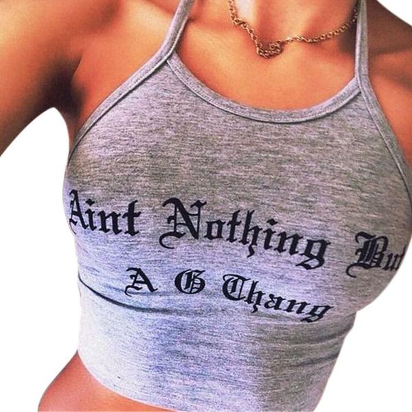 

cami crop halter summer for women 2021 letter print clothes sleeveless spaghetti strap feminino, White