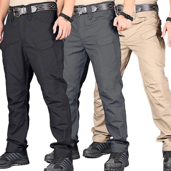 

2020 casual men solid color quick dry multi-pockets outdoors tactical cargo pants trousers, Black