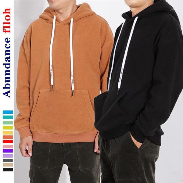 

autumn winter new men's thickened fleece hooded sweatshirts oversize drop shoulder solid color pullover men's hoodie1, Black